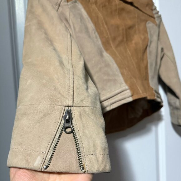 H&M Two-Tone Leather Suede Cropped Moto Jacket Biker – Size US 2 - Picture 5 of 15